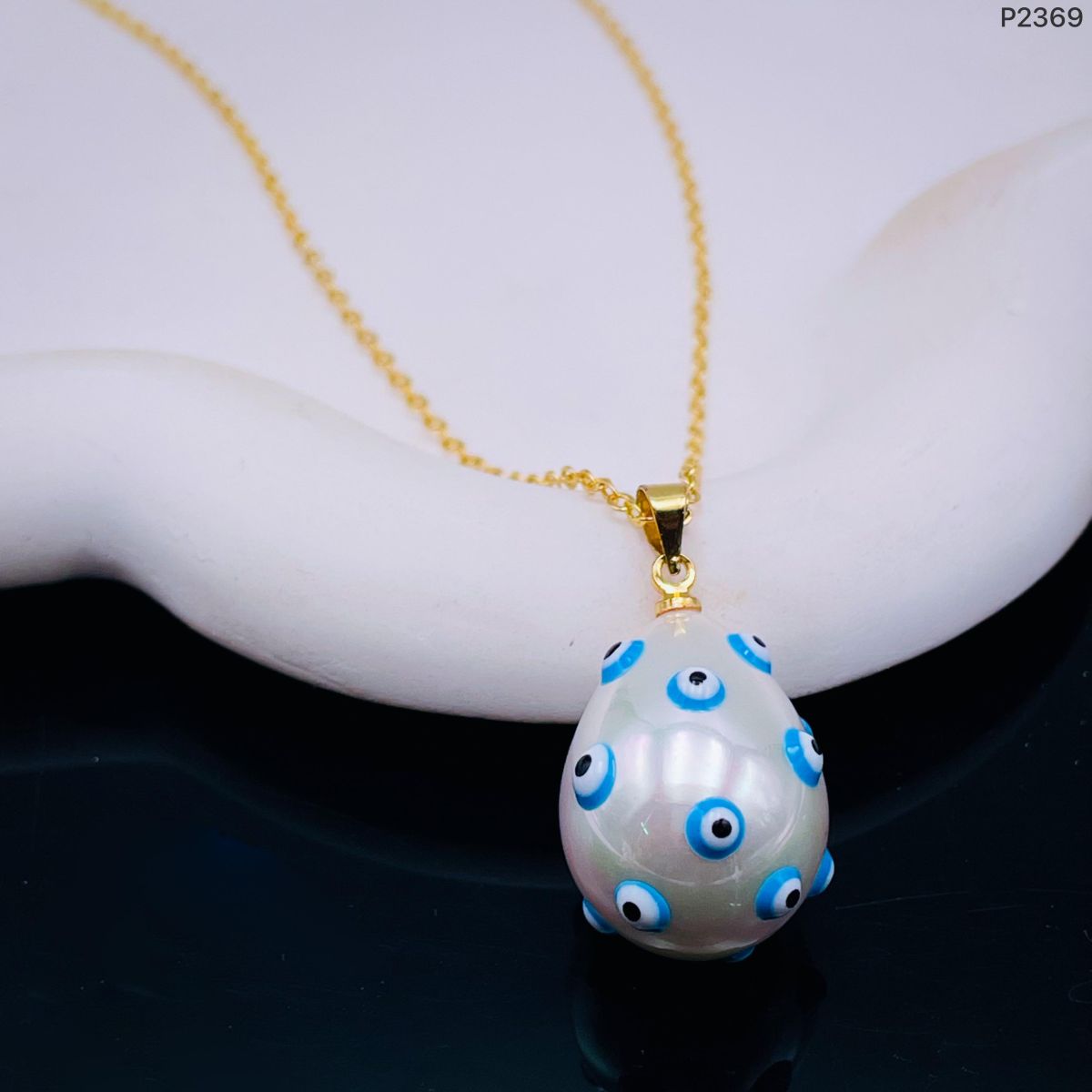 White Drop Pearl Evil Eye 18K Gold Pendant Chain For Women Bulk