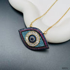 Evil Eye Pink Blue Baguette Cubic Zirconia 18K Gold Pendant Chain Bulk
