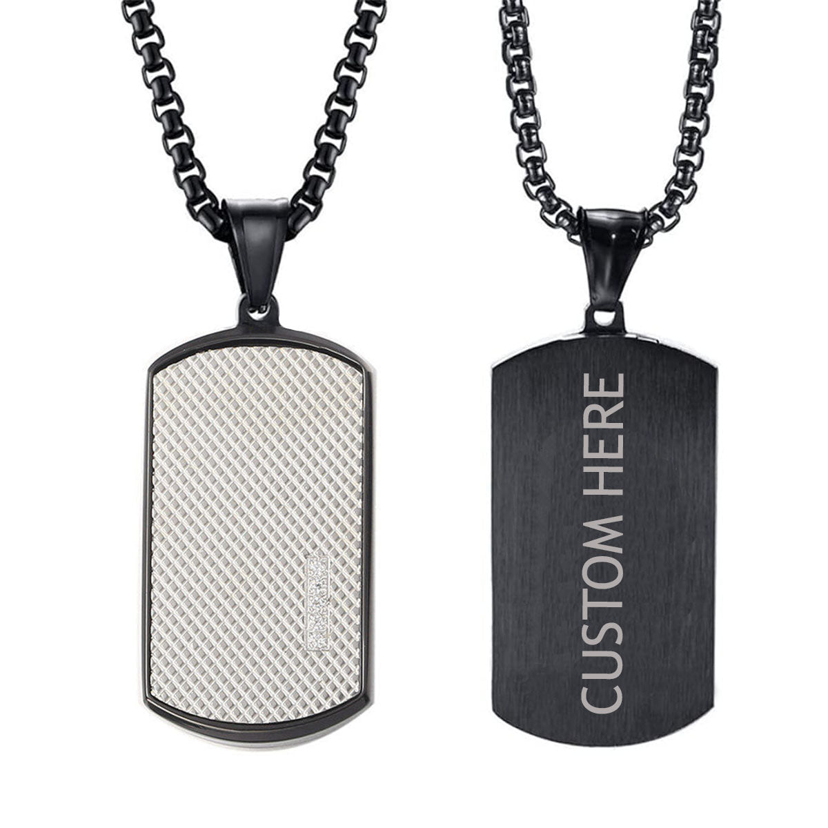 Silver Mesh Cubic Zirconia Black 316L Stainless Steel Dog Tag Customized Personalised Laser Engraved Pendant Chain for Men Main image