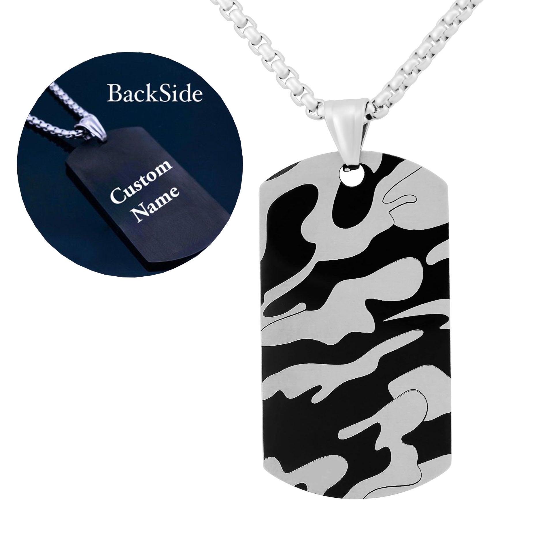 Army Military Black Silver 316L Stainless Steel Dog Tag Customized Personalised Laser Engraved Pendant Chain for Men Main image