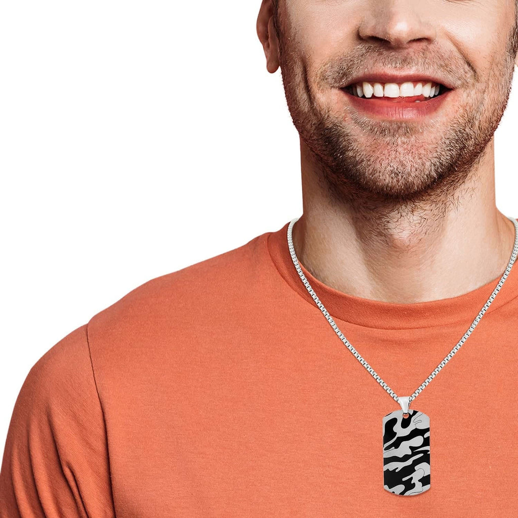 Army Military Black Silver 316L Stainless Steel Dog Tag Customized Personalised Laser Engraved Pendant Chain for Men
