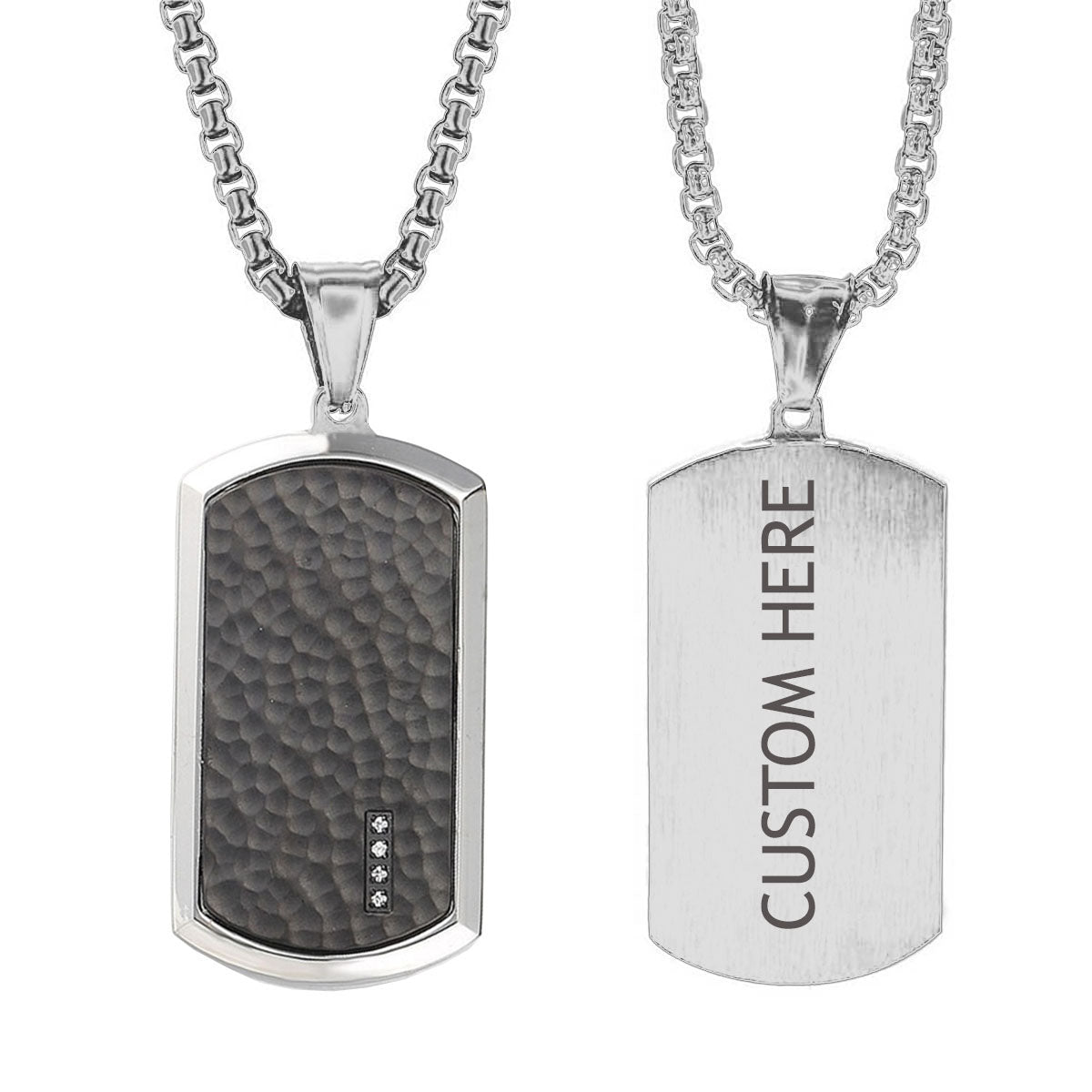 Black Mesh Cubic Zirconia 316L Stainless Steel Dog Tag Customized Personalised Laser Engraved Pendant Chain for Men Main image
