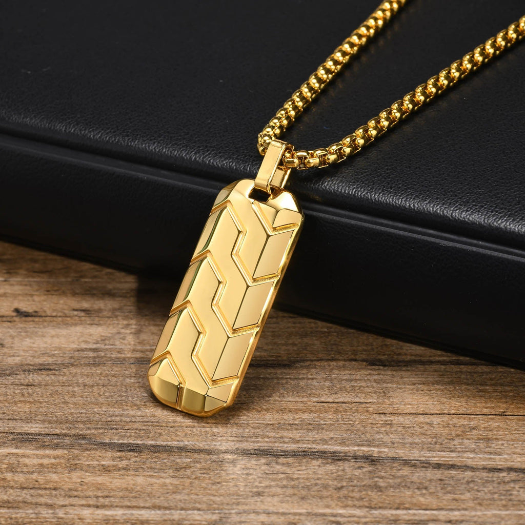 Zig Zag 18K Matte Gold 316L Stainless Steel Dog Tag Customized Personalised Laser Engraved Pendant Chain for Men