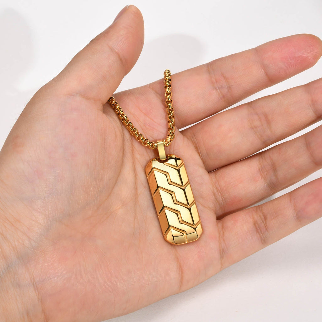 Zig Zag 18K Matte Gold 316L Stainless Steel Dog Tag Customized Personalised Laser Engraved Pendant Chain for Men