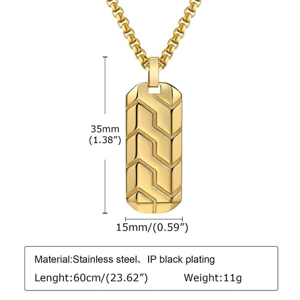 Zig Zag 18K Matte Gold 316L Stainless Steel Dog Tag Customized Personalised Laser Engraved Pendant Chain for Men
