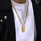 Zig Zag 18K Matte Gold 316L Stainless Steel Dog Tag Customized Personalised Laser Engraved Pendant Chain for Men