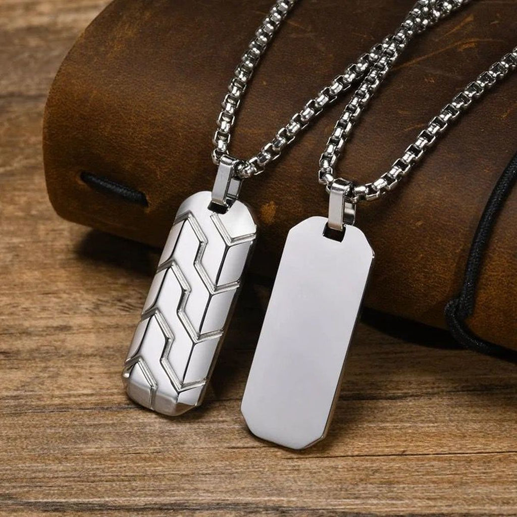 Zig Zag 18K Matte Gold 316L Stainless Steel Dog Tag Customized Personalised Laser Engraved Pendant Chain for Men
