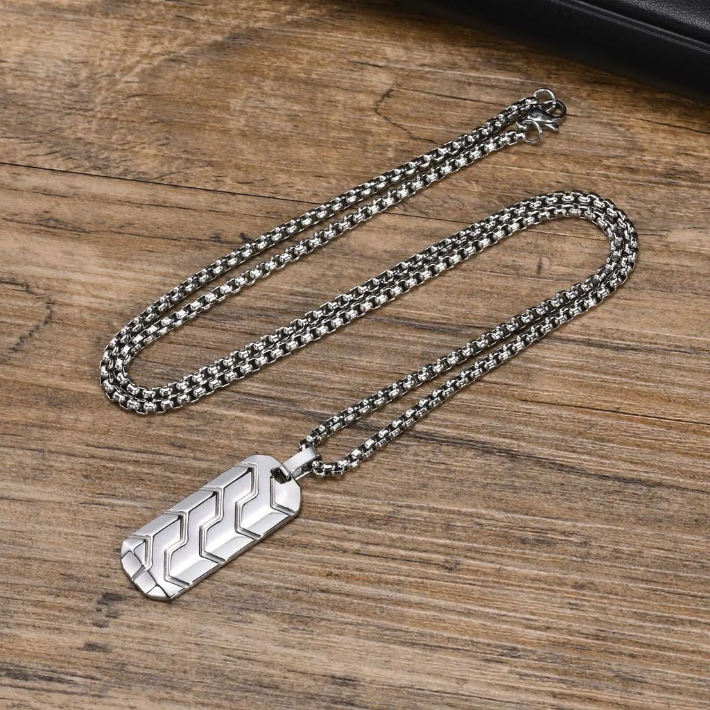 Zig Zag 18K Matte Gold 316L Stainless Steel Dog Tag Customized Personalised Laser Engraved Pendant Chain for Men