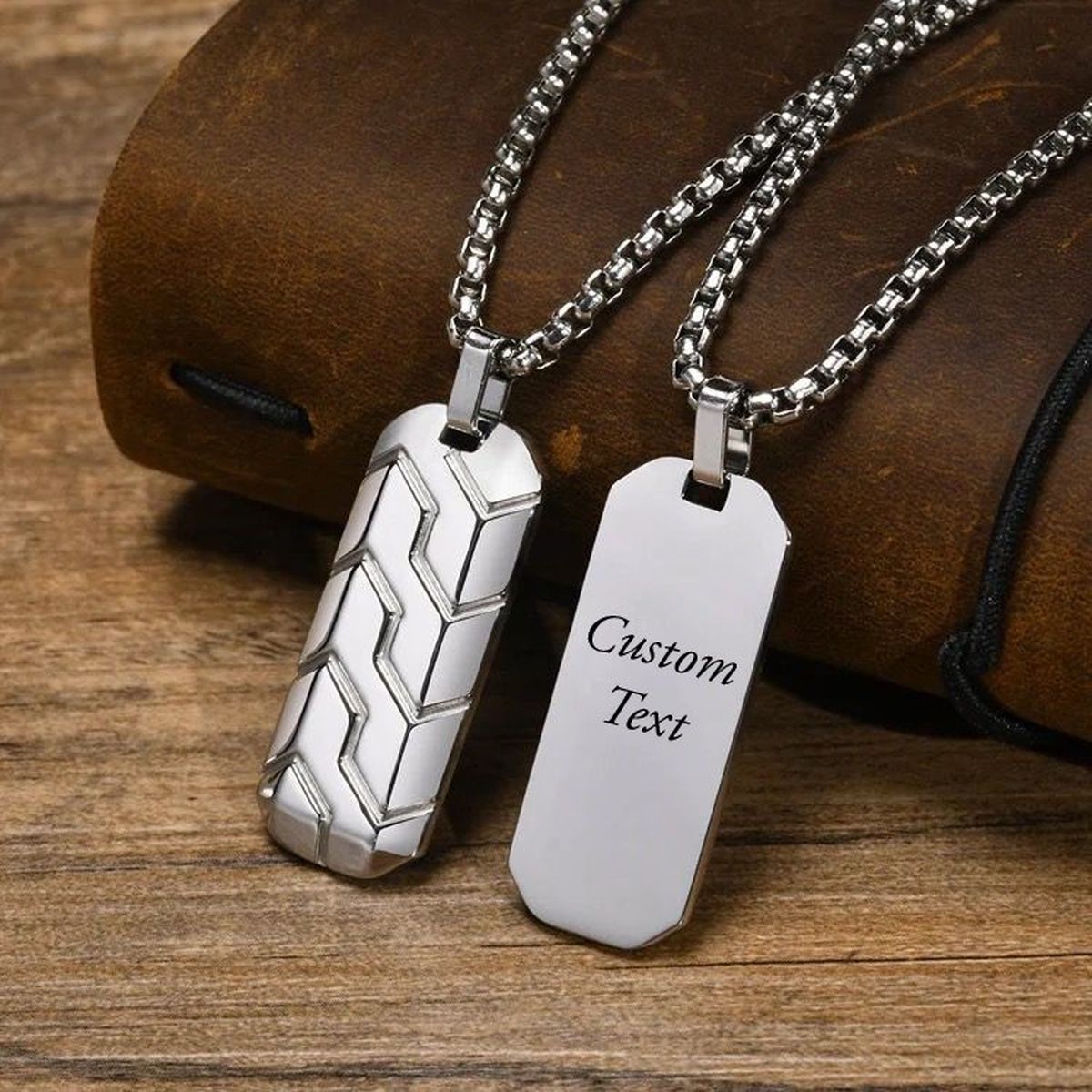Zig Zag 18K Matte Gold 316L Stainless Steel Dog Tag Customized Personalised Laser Engraved Pendant Chain for Men