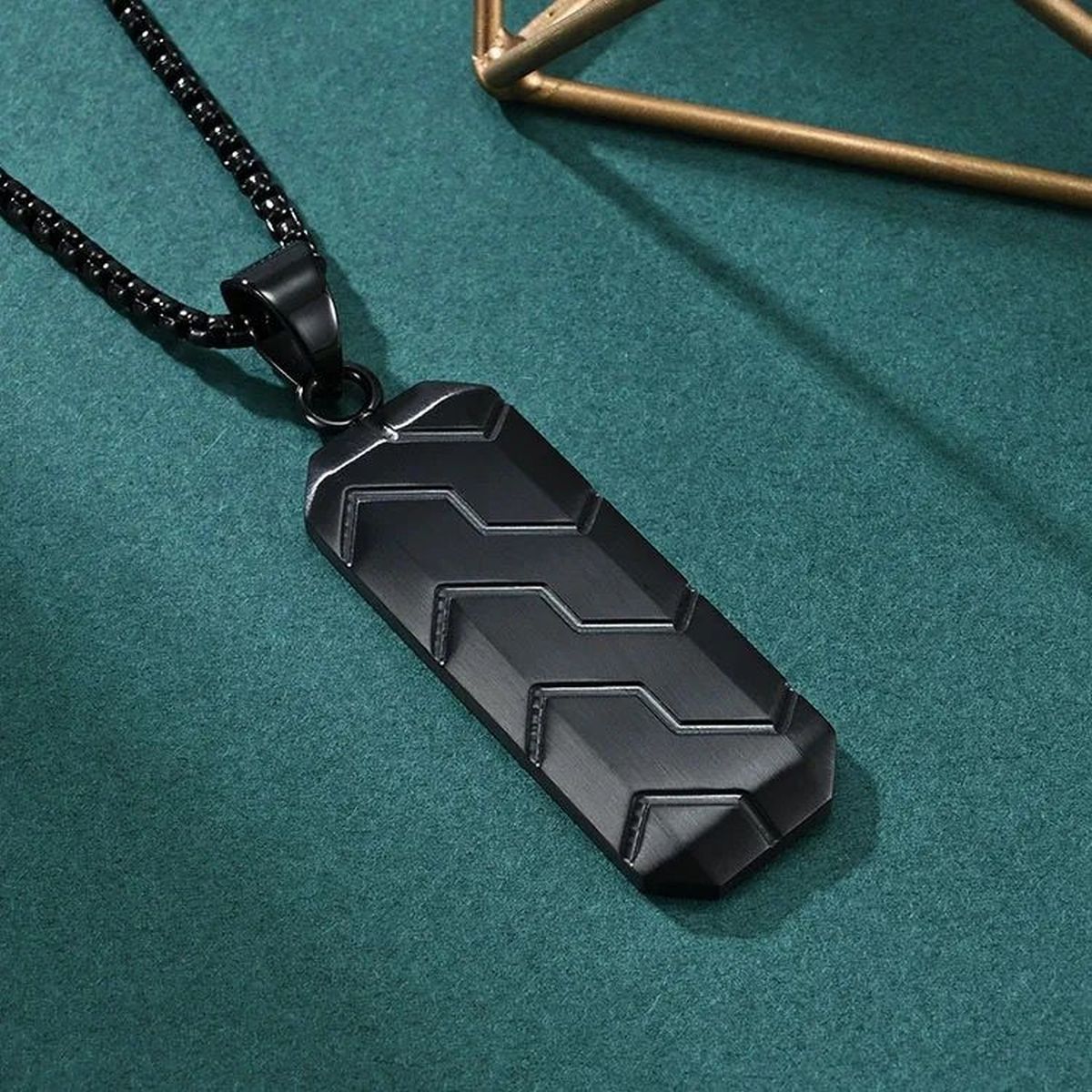 Zig Zag 18K Matte Gold 316L Stainless Steel Dog Tag Customized Personalised Laser Engraved Pendant Chain for Men
