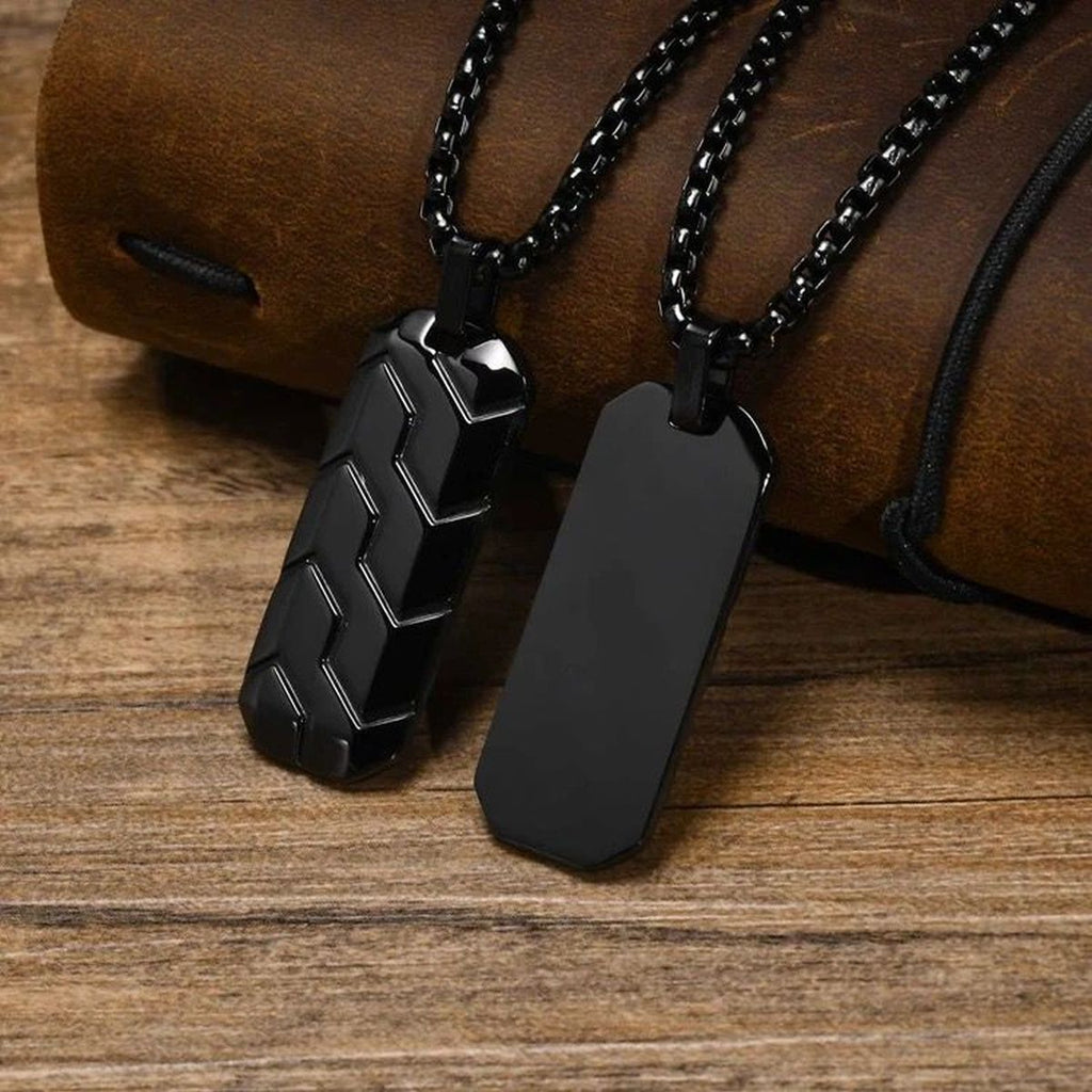 Zig Zag 18K Matte Gold 316L Stainless Steel Dog Tag Customized Personalised Laser Engraved Pendant Chain for Men