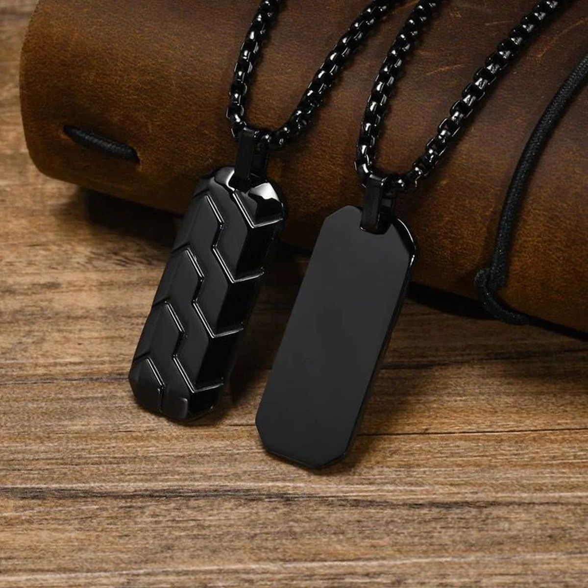 Zig Zag 18K Matte Gold 316L Stainless Steel Dog Tag Customized Personalised Laser Engraved Pendant Chain for Men