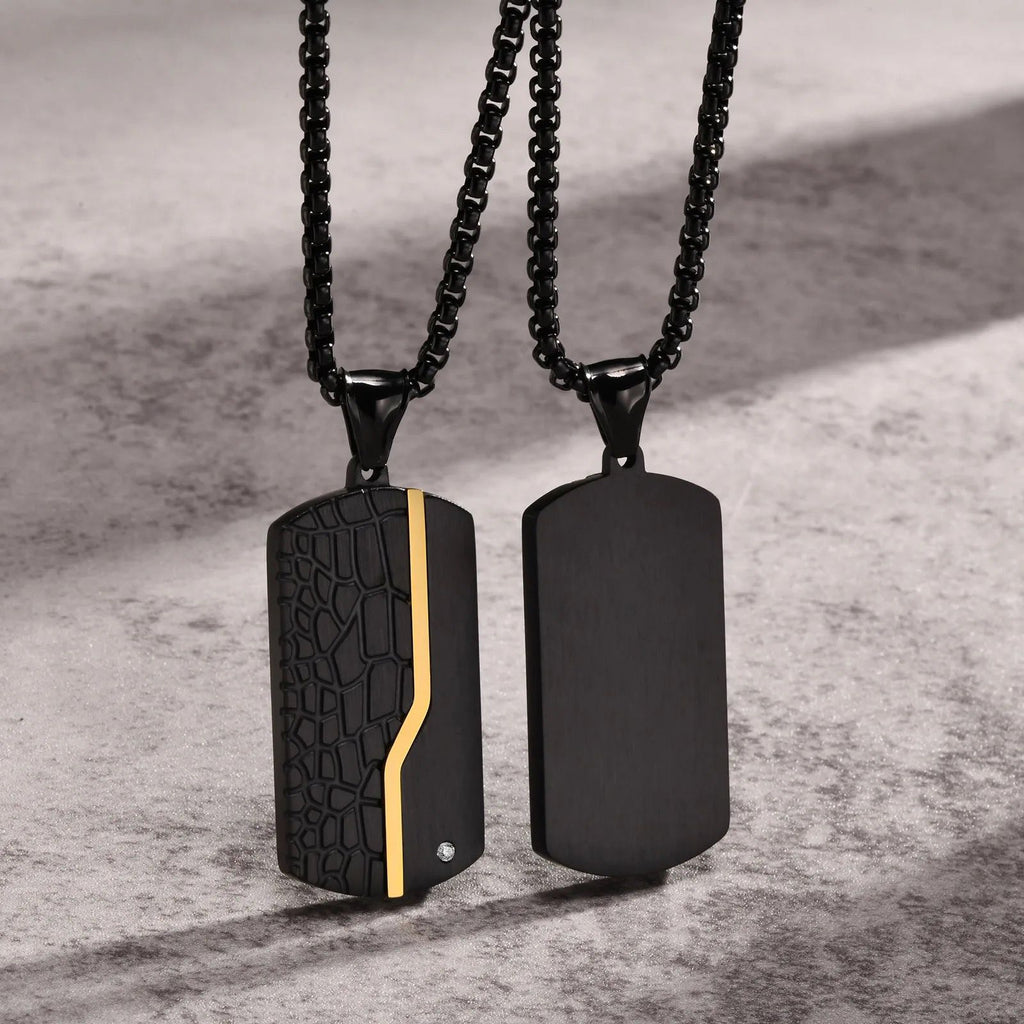 Leather Finish Gold Black 316L Stainless Steel Dog Tag Customized Personalised Laser Engraved Pendant Chain for Men