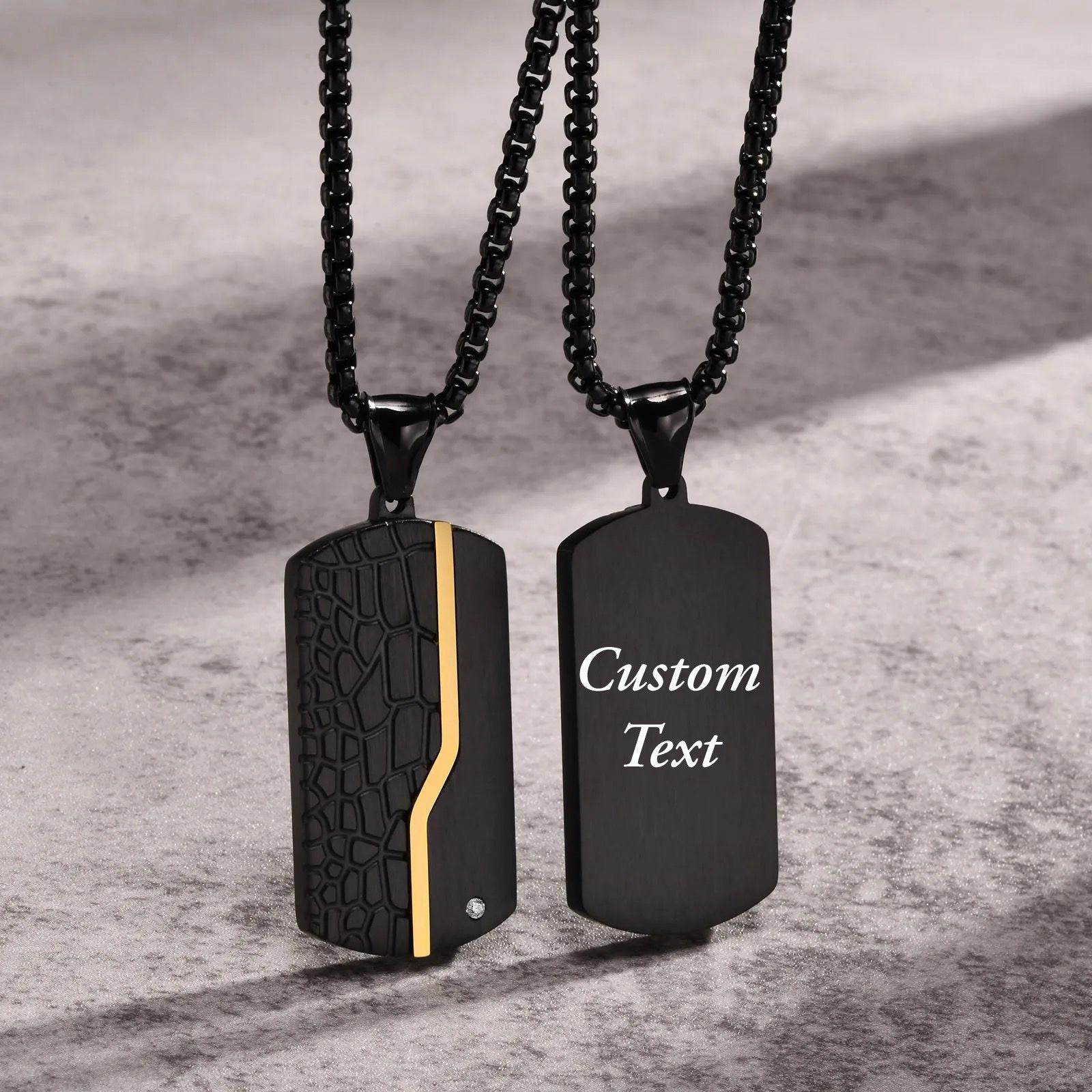 Leather Finish Gold Black 316L Stainless Steel Dog Tag Customized Personalised Laser Engraved Pendant Chain for Men Main image