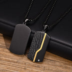 Leather Finish Gold Black 316L Stainless Steel Dog Tag Customized Personalised Laser Engraved Pendant Chain for Men