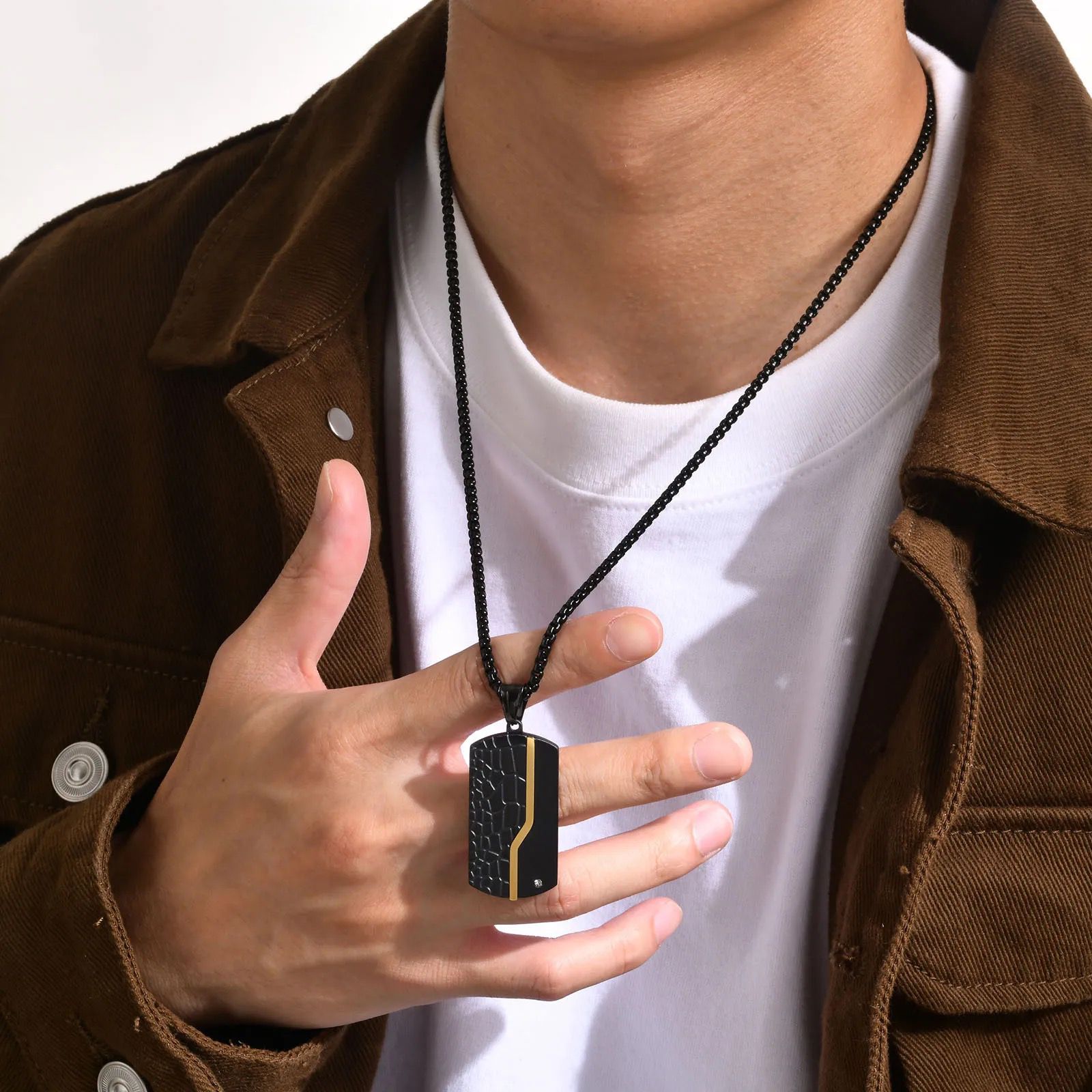 Leather Finish Gold Black 316L Stainless Steel Dog Tag Customized Personalised Laser Engraved Pendant Chain for Men