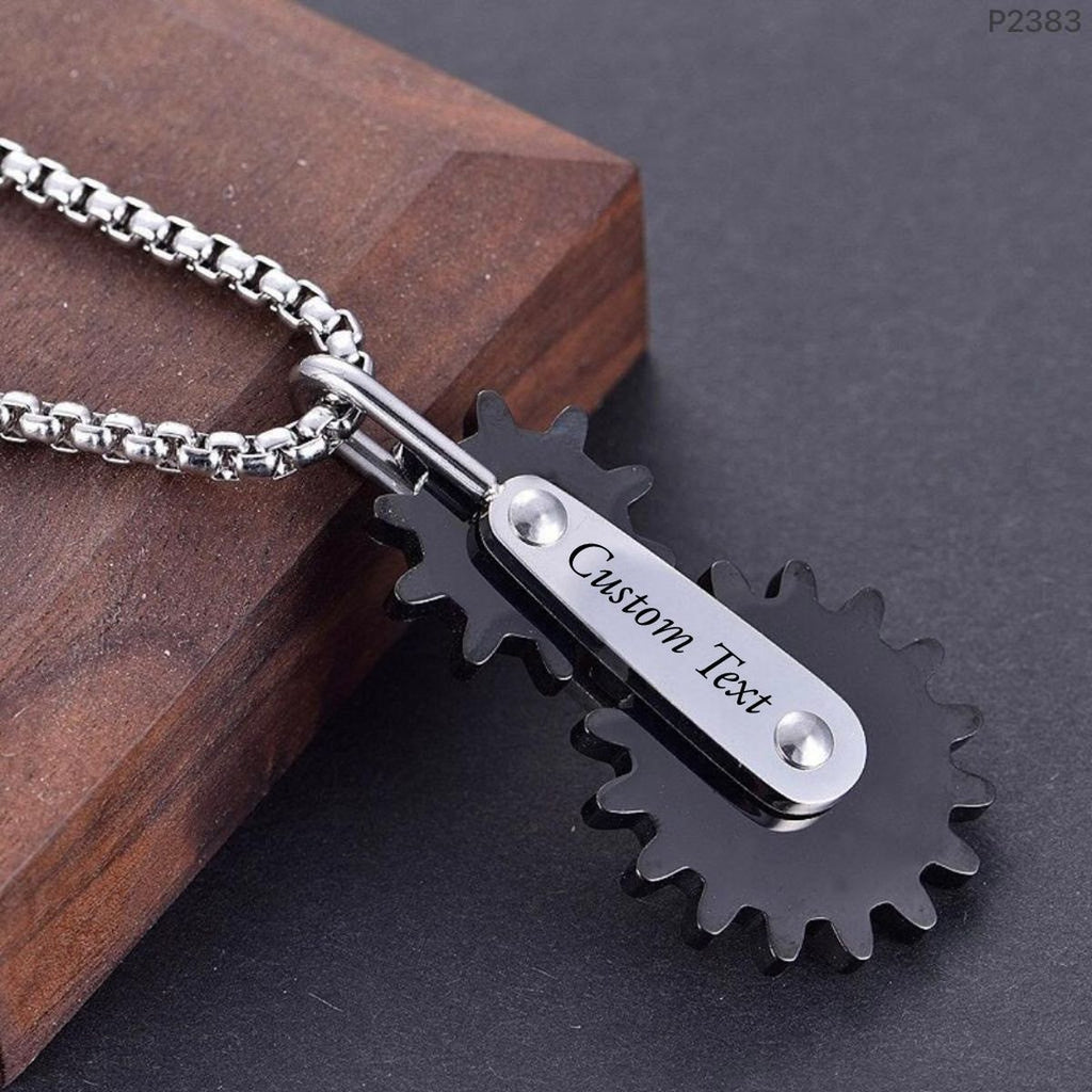 Dual Black Moving Wheel 316L Stainless Steel Customized Personalised Laser Engraved Pendant Chain for Men