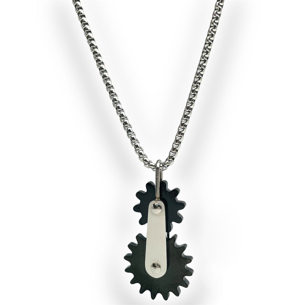 Dual Black Moving Wheel 316L Stainless Steel Customized Personalised Laser Engraved Pendant Chain for Men