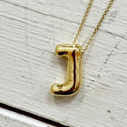 A Party Balloon Bubble Puffed Initial Alphabet Letter 18K Glossy Gold Anti Tarnish Pendant Chain