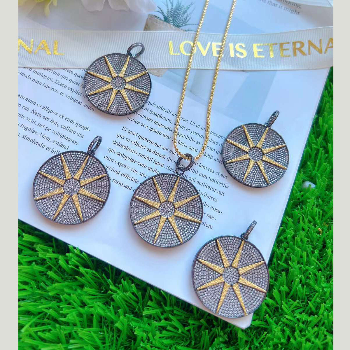Black Gold Star Cubic Zirconia 18K Gold Medallion Pendant Chain Bulk Main image