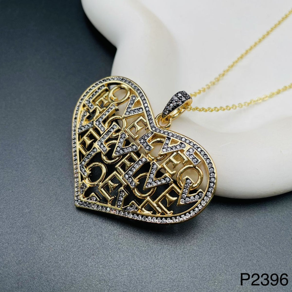 Large Heart Love Black Rhodium CZ 18K Gold Pendant Chain Bulk