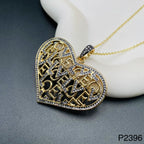 Large Heart Love Black Rhodium CZ 18K Gold Pendant Chain Bulk