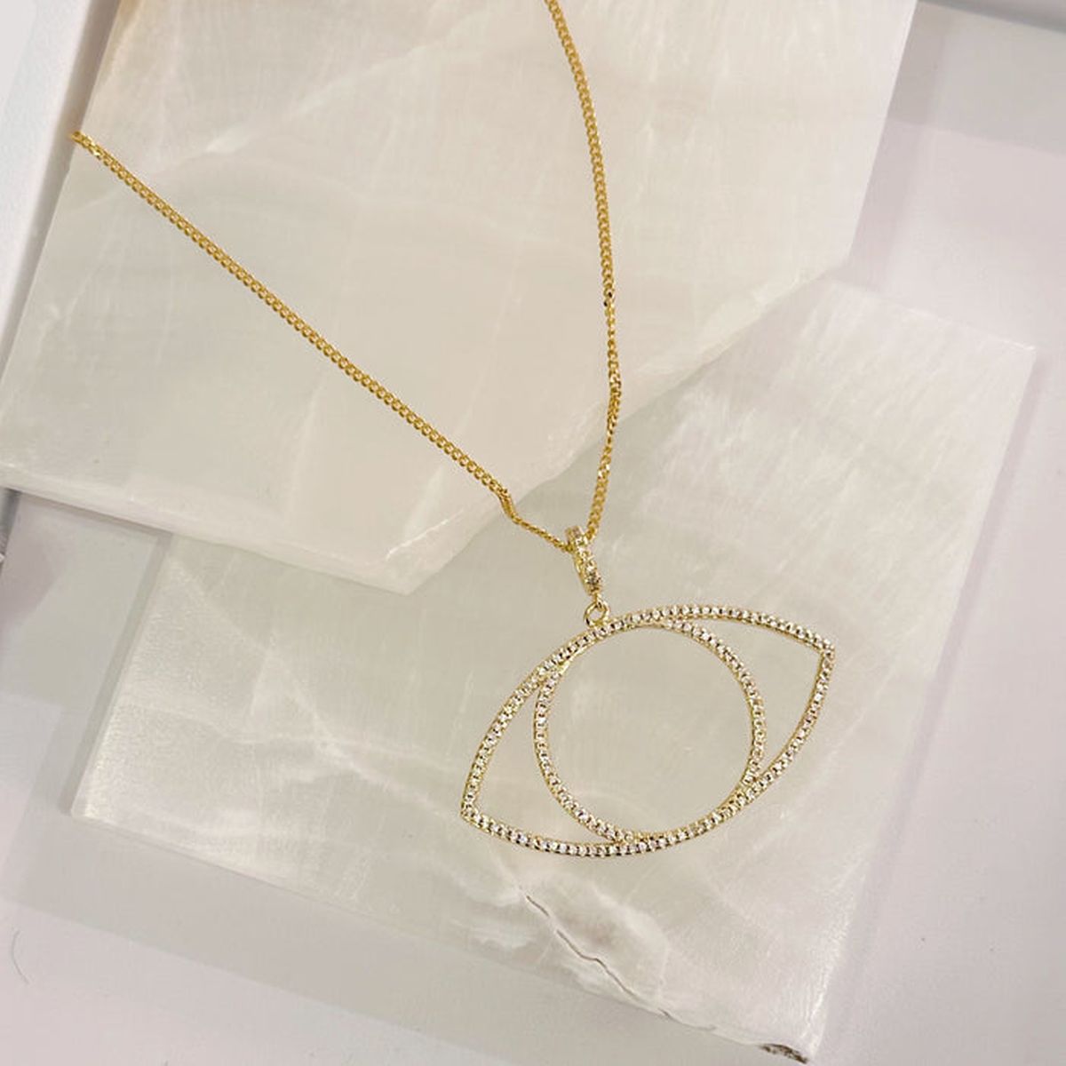 Large Evil Eye Cubic Zirconia 18K Gold Anti Tarnish Pendant Chain Bulk