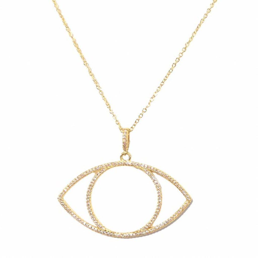 Large Evil Eye Cubic Zirconia 18K Gold Anti Tarnish Pendant Chain Bulk