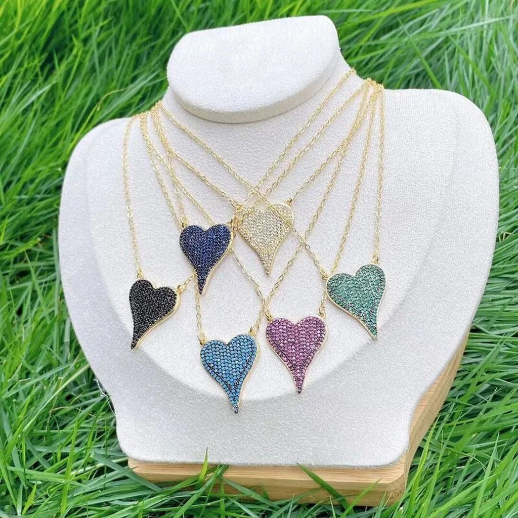 Pointy Heart Love CZ 18K Gold Anti Tarnish Pendant Chain Bulk
