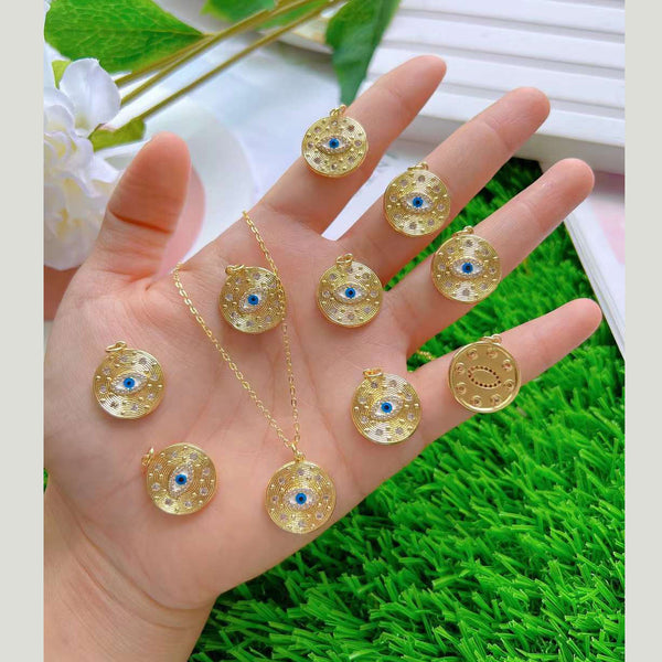 Evil Eye Medallion Multi Color CZ Gold Anti Tarnish Pendant Chain Bulk Main image