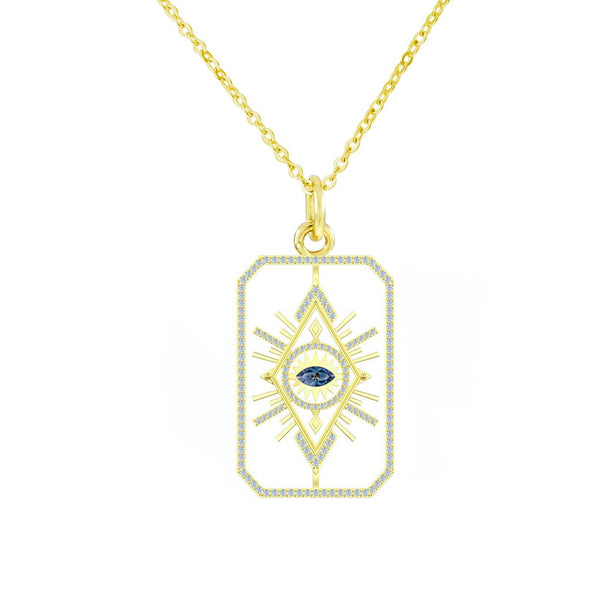 Rectangle Evil Eye Medallion 18K Gold Anti Tarnish Pendant Chain Bulk Main image