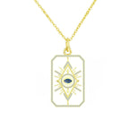 Rectangle Evil Eye Medallion 18K Gold Anti Tarnish Pendant Chain Bulk