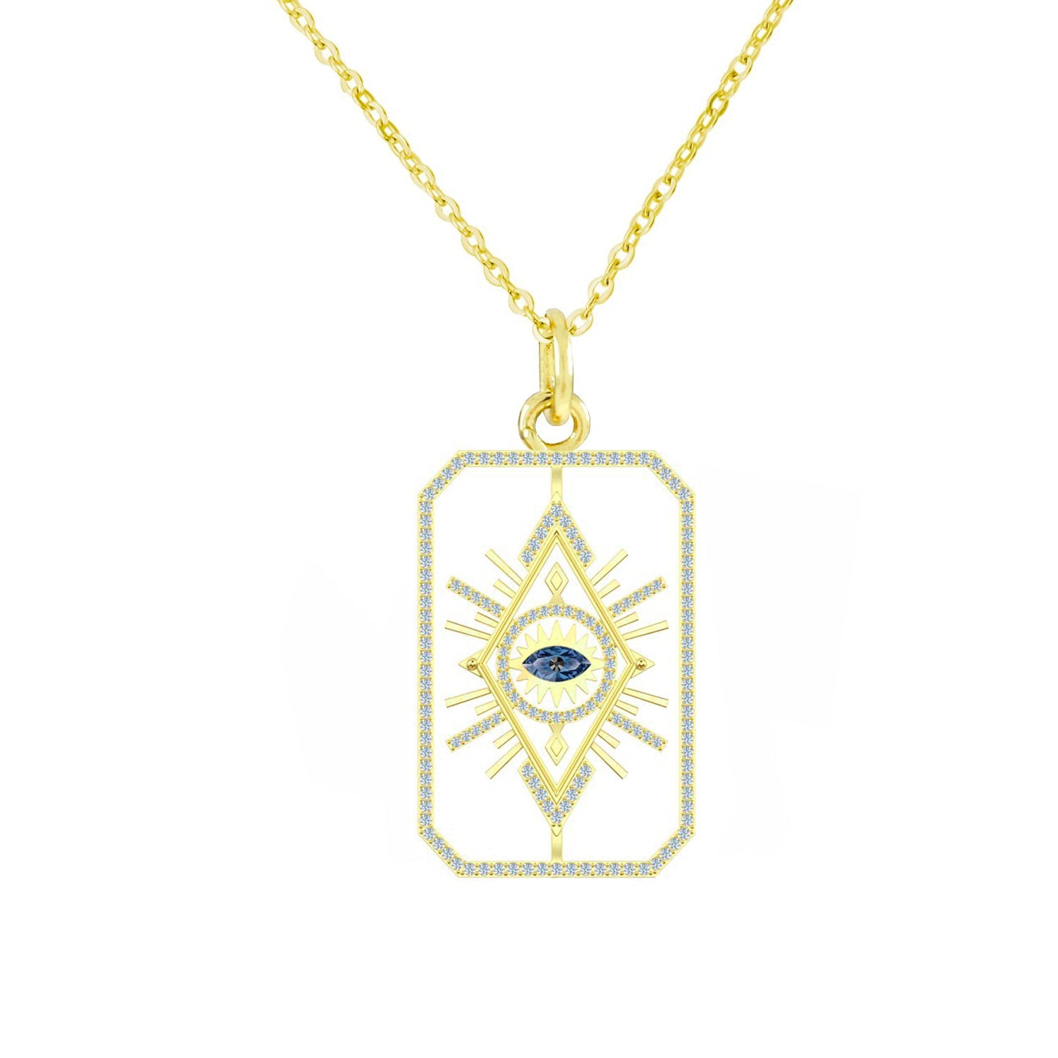 Rectangle Evil Eye Medallion 18K Gold Anti Tarnish Pendant Chain Bulk