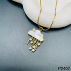 Cloud Mother Of Pearl Rain CZ 18K Gold Anti Tarnish Pendant Chain Bulk