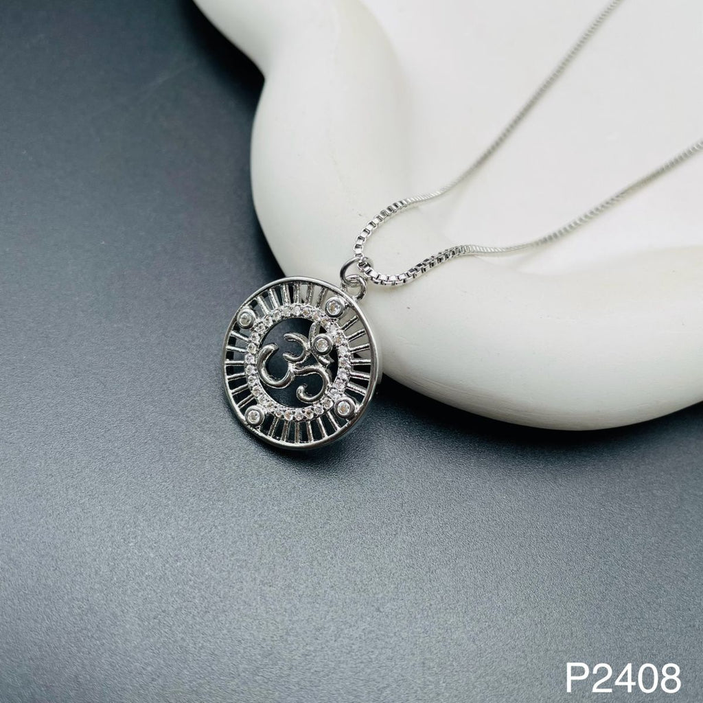 Om Aum Sunrise Medallion CZ Silver Anti Tarnish Pendant Chain Bulk