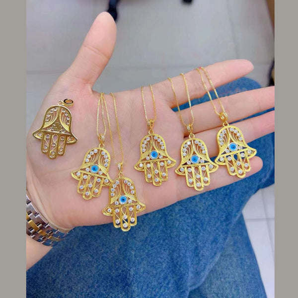 Hamsa Evil Eye Cubic Zirconia 18K Gold Anti Tarnish Pendant Chain Bulk Main image