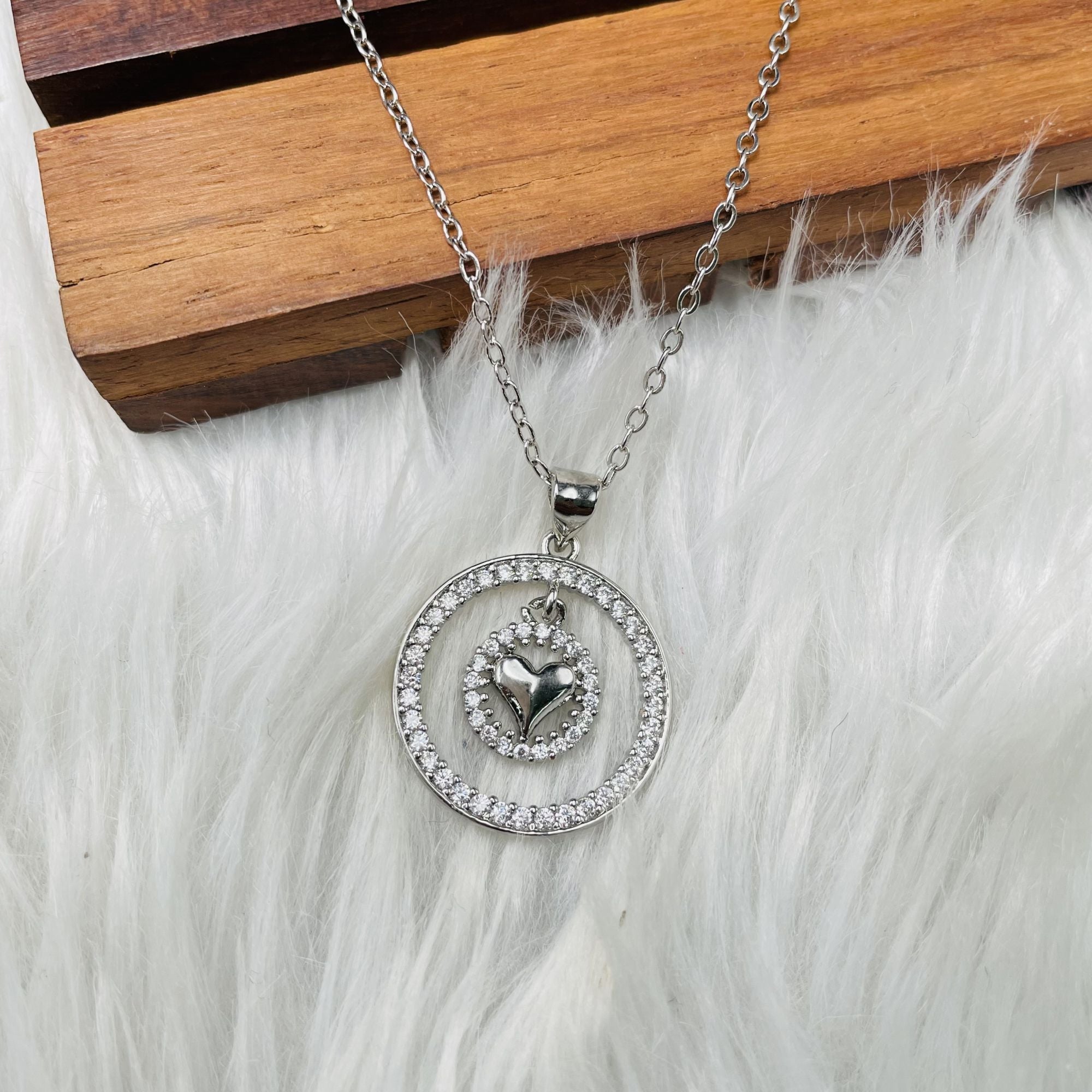 Heart Cubic Zirconia Silver Anti Tarnish Necklace Pendant Chain Bulk Secondary image