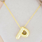 A Party Balloon Bubble Puffed Initial Alphabet Letter 18K Glossy Gold Anti Tarnish Pendant Chain