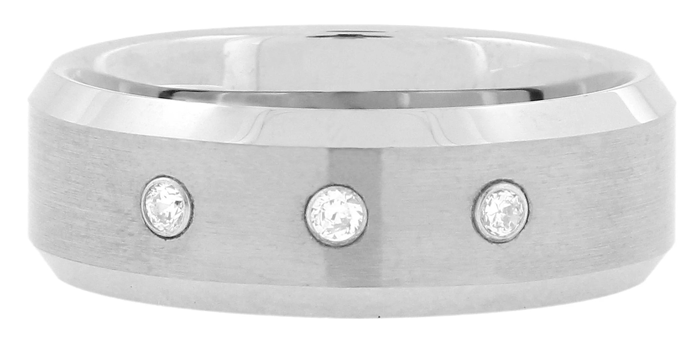 Stylish CZ In Tungsten Rhodium Wedding Band Ring Boys Bulk Secondary image