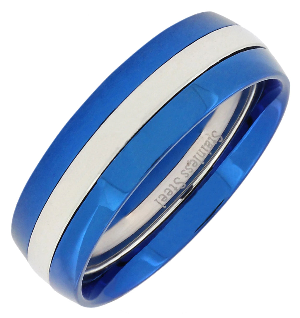 Neon Blue With Tungsten Silver Triple Wedding Band Ring Boys Bulk