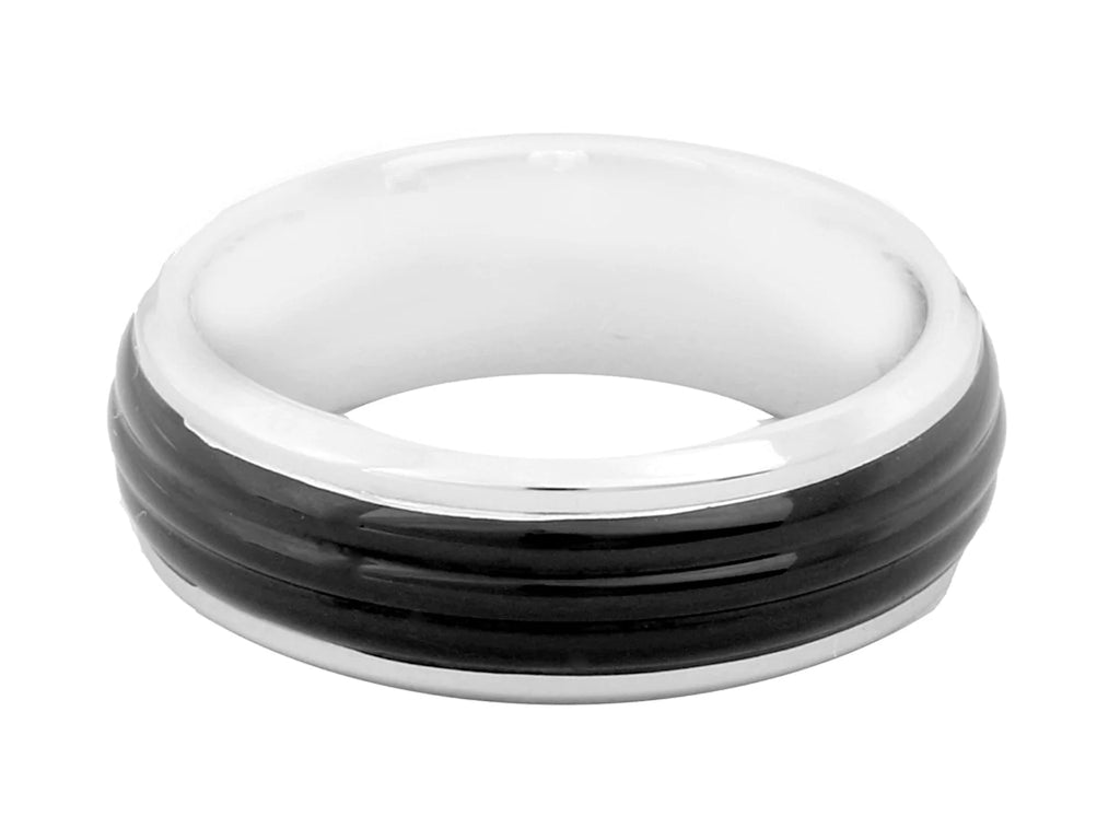 Stylish Surgical Stainless Steel Black Rhodium Wedding Engagement Band Ring Boys Men