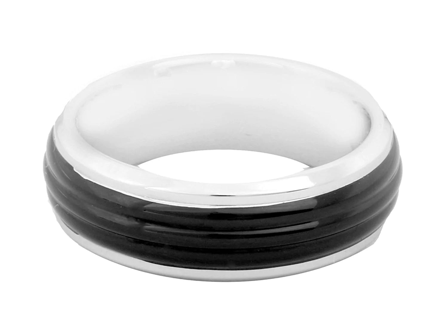 Stylish Surgical Stainless Steel Black Rhodium Wedding Engagement Band Ring Boys Men