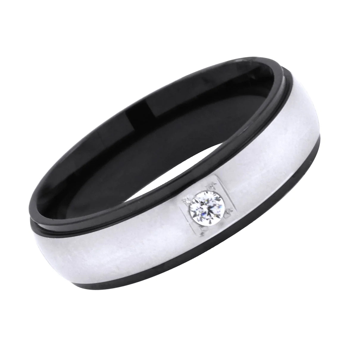 Surgical Stainless Steel Black Silver CZ Wedding Band Ring Boys Bulk