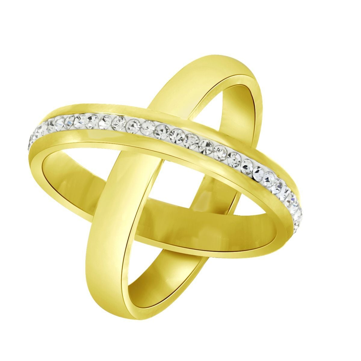 Stainless Steel Gold CZ Wedding Dual Joint Band Ring Boys Bulk Secondary image