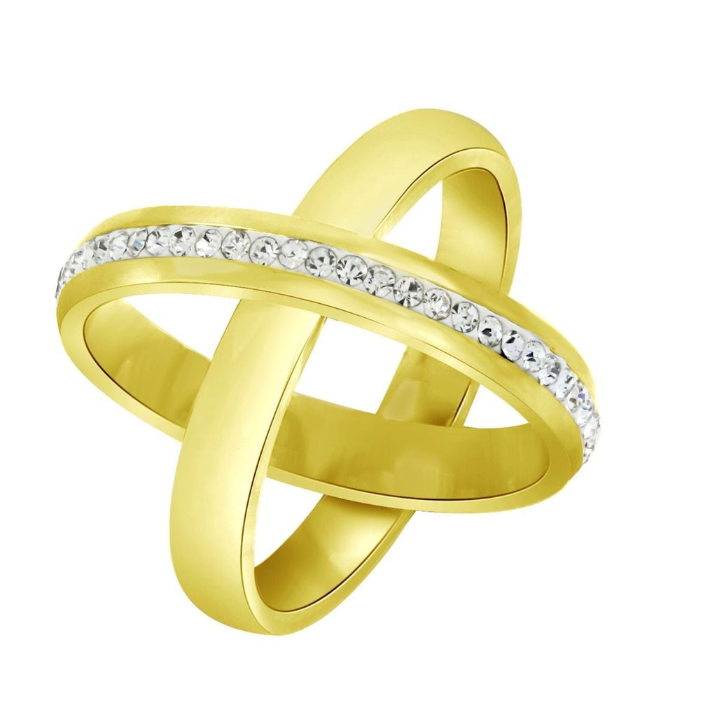 Stainless Steel Gold CZ Wedding Dual Joint Band Ring Boys Bulk