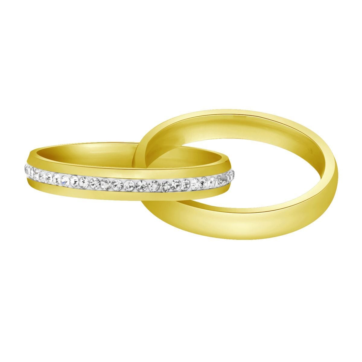 Stainless Steel Gold CZ Wedding Dual Joint Band Ring Boys Bulk
