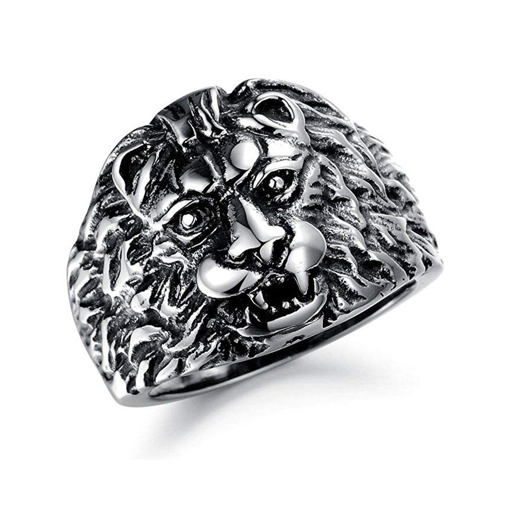 Stylish Gothic Punk Biker Antique Retro Vintage Oxidise Silver Stainless Steel Tiger Lion Head Ring