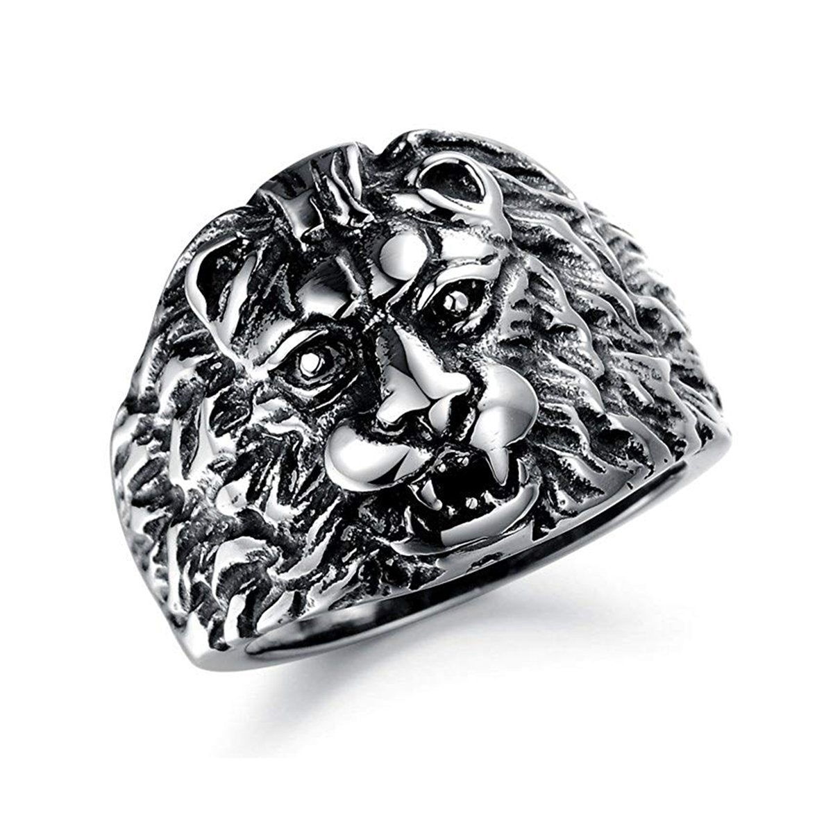 Stylish Gothic Punk Biker Antique Retro Vintage Oxidise Silver Stainless Steel Tiger Lion Head Ring