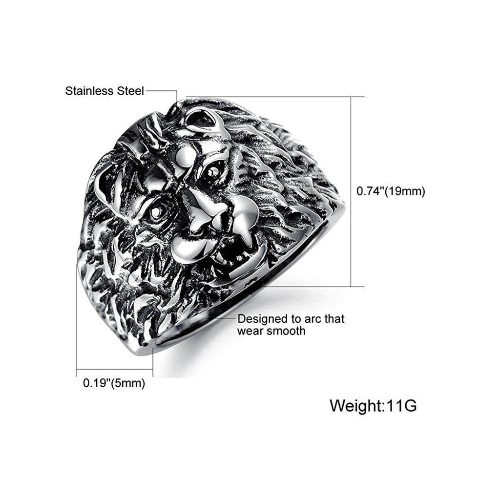 Stylish Gothic Punk Biker Antique Retro Vintage Oxidise Silver Stainless Steel Tiger Lion Head Ring