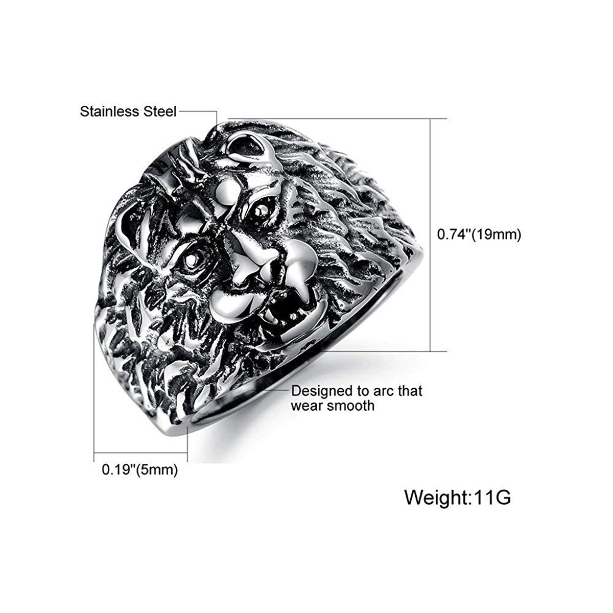 Stylish Gothic Punk Biker Antique Retro Vintage Oxidise Silver Stainless Steel Tiger Lion Head Ring